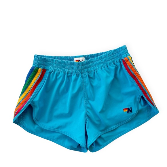 Aviator Nation Pants - Aviator Nation • 5 Stripe Flex Board Shorts Neon Blue Rainbow